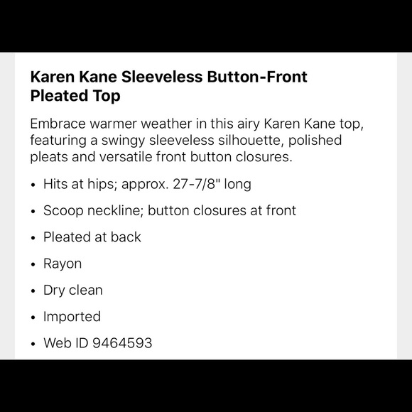 Karen Kane Sleeveless Button Front Pleated Top - Picture 4 of 8